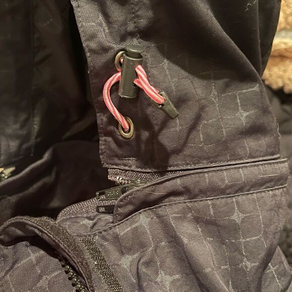 Powder Room Ride Hoarder Black Abstract Print Pink Lining Winter Ski Jacket L - Picture 12 of 16